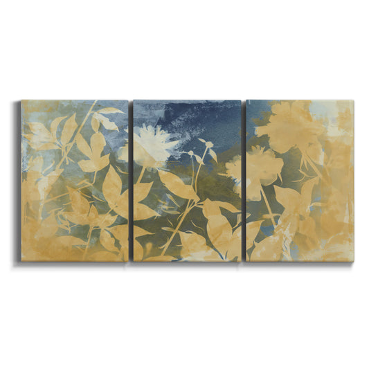 Three-panel canvas wall art featuring abstract rustic barn inspired forms on white background.