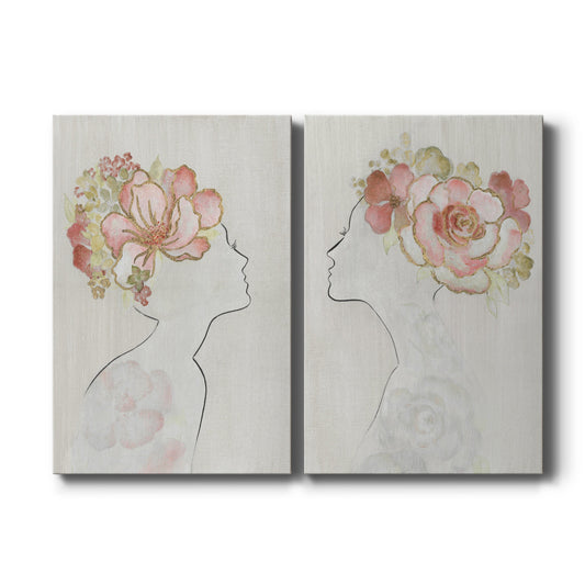 Fashion Floral Silhouette I Premium Gallery Wrapped Canvas - Ready to Hang - Set of 2 - 8 x 12 Each