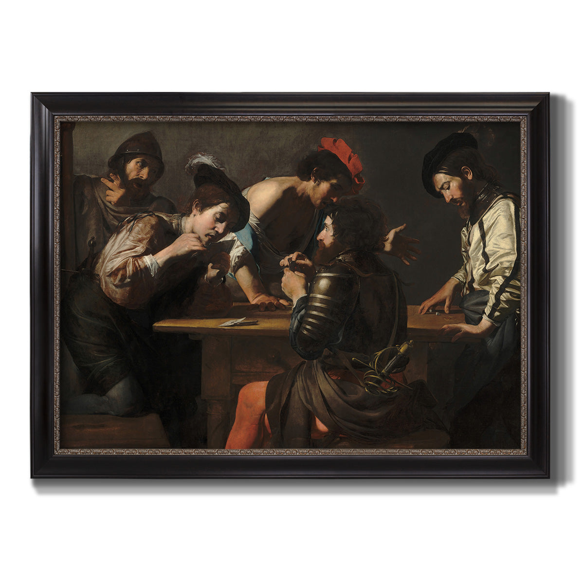 Soldiers Playing Cards and Dice (The Cheats) - Ornate Framed Canvas Print
