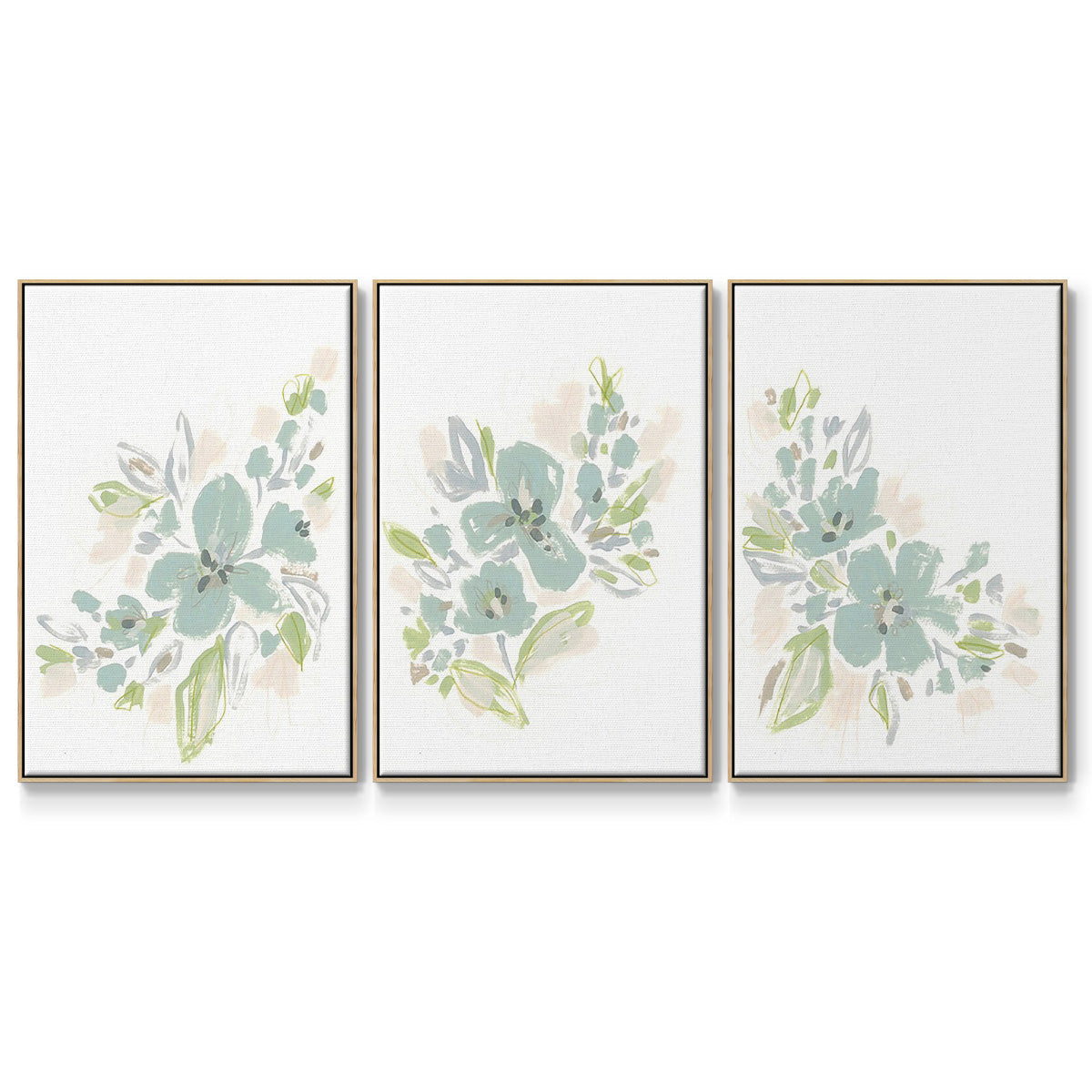 Seafoam Petals I - Framed Premium Gallery Wrapped Canvas L Frame 3 Piece Set - Ready to Hang