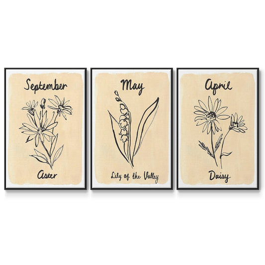 Birth Month IV - Framed Premium Gallery Wrapped Canvas L Frame 3 Piece Set - Ready to Hang