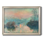 Impressionist winter river sunset scene by Claude Monet printed on canvas in an ornate champagne frame.
