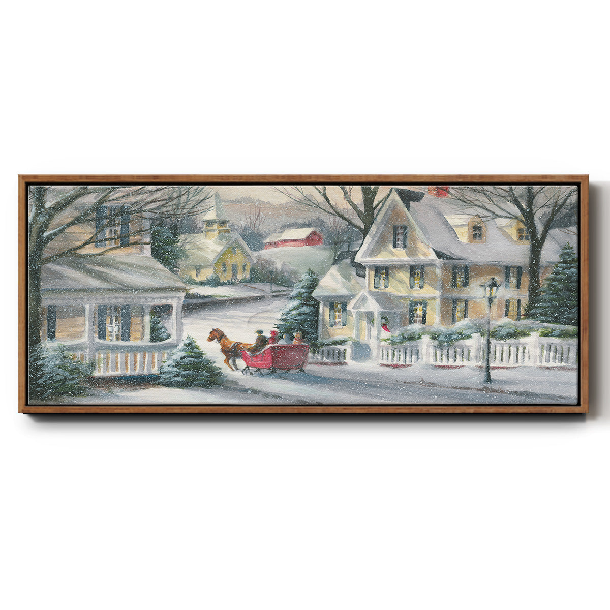 Village Sleigh Ride - Floater Framed Canvas Print
