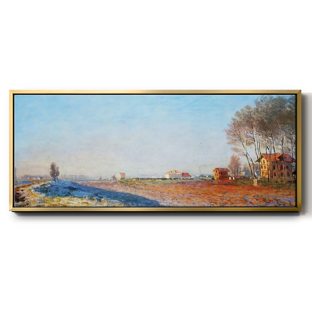 The Plain of Colombes, White Frost, 1873 - Floater Framed Canvas Print