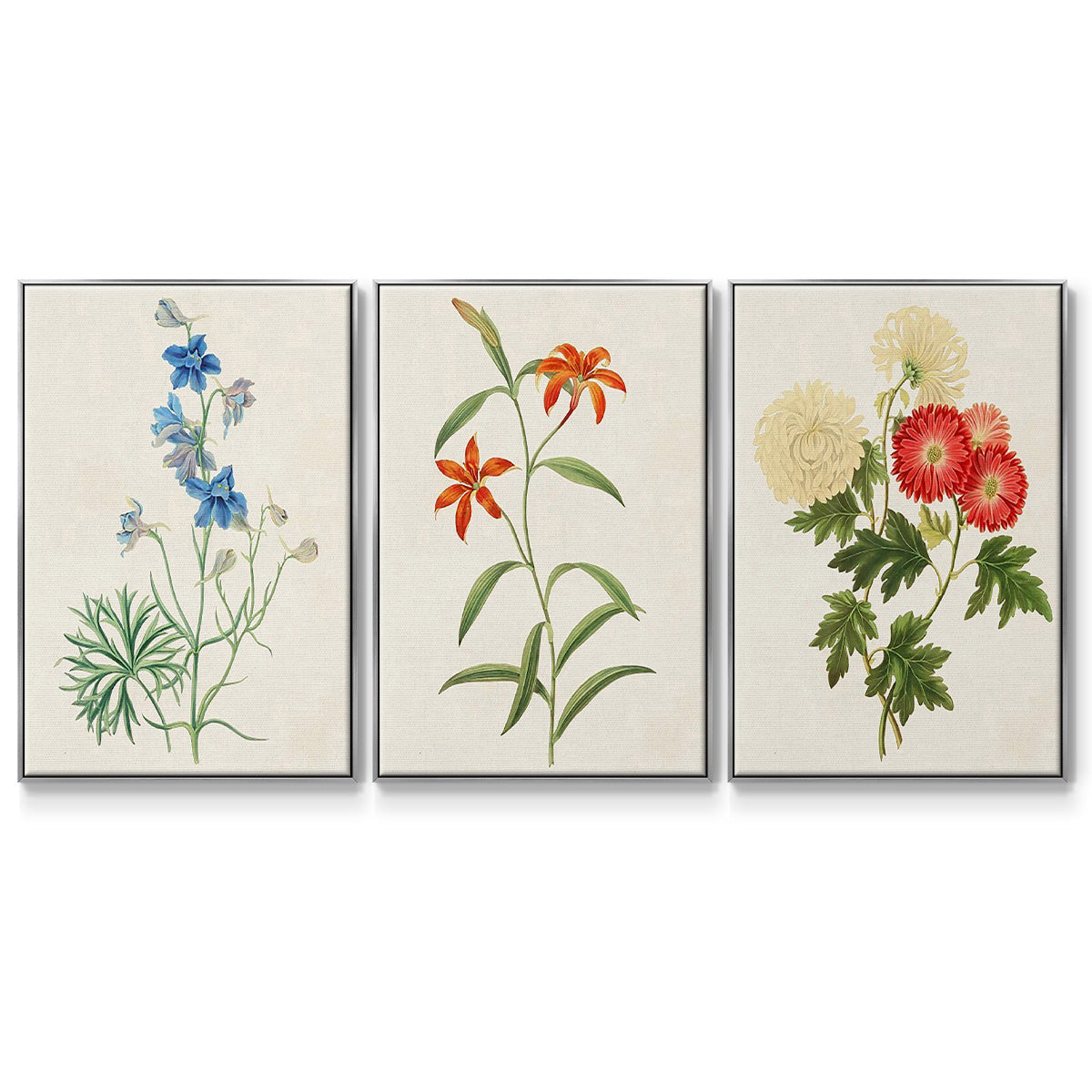 Flowers of the Seasons I - Framed Premium Gallery Wrapped Canvas L Frame 3 Piece Set - Ready to Hang