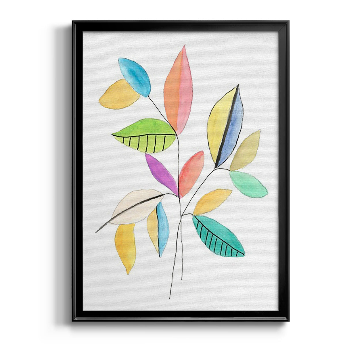 Color Pop Leaves I - Modern Framed Canvas Print