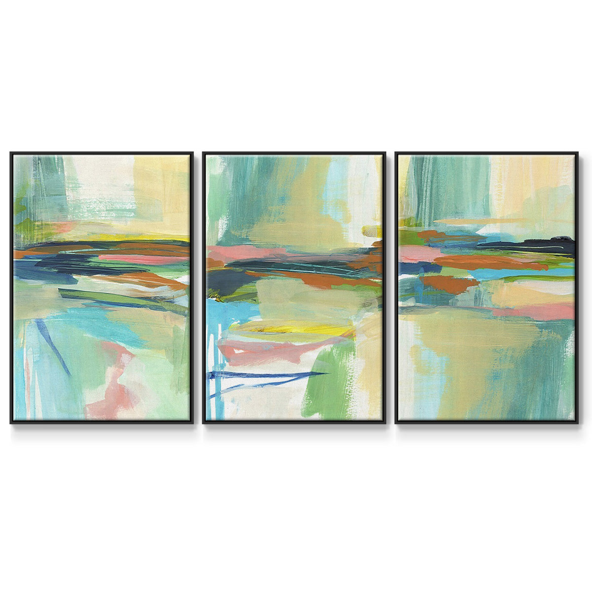 Radiant Horizon I - Framed Premium Gallery Wrapped Canvas L Frame 3 Piece Set - Ready to Hang