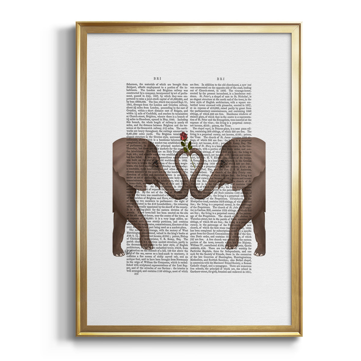 Elephants Heart and Rose - Modern Framed Canvas Print