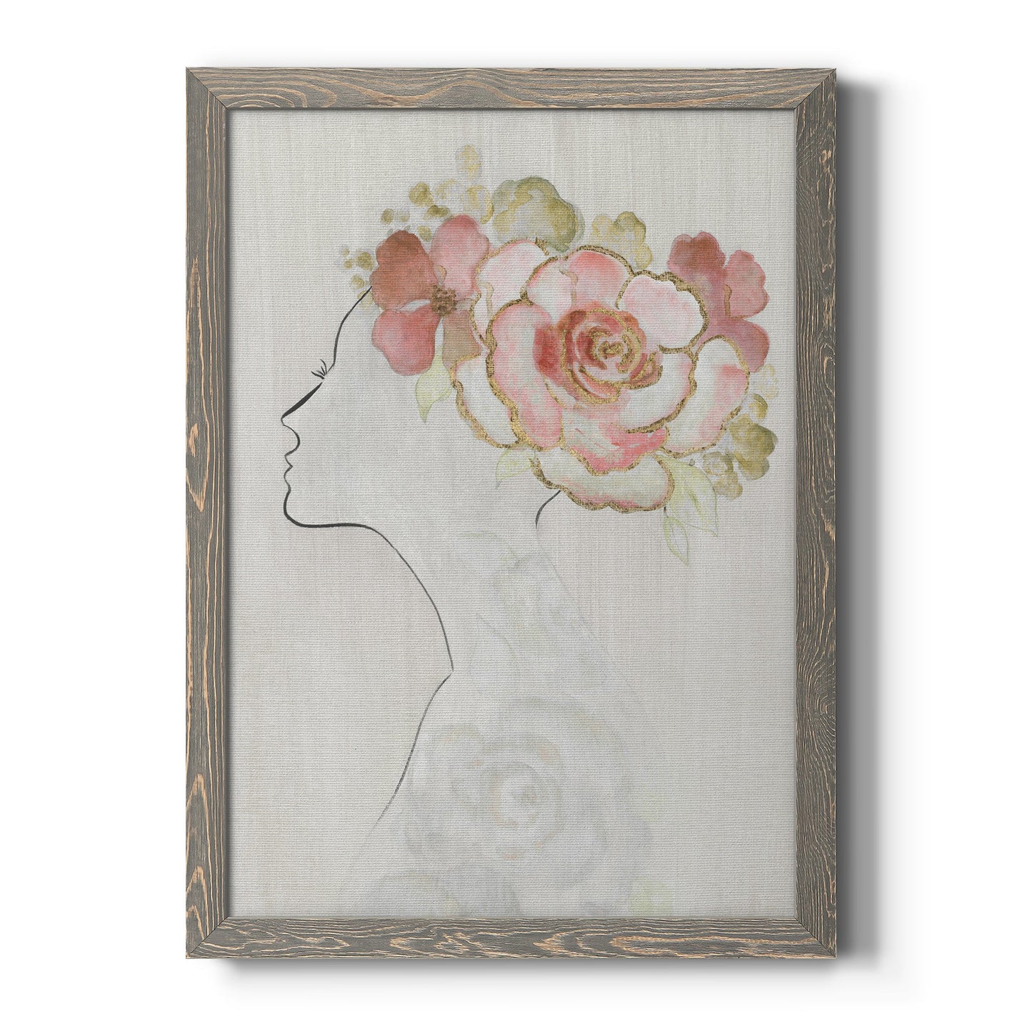 Fashion Floral Silhouette II - Barnwood Framed Canvas Print
