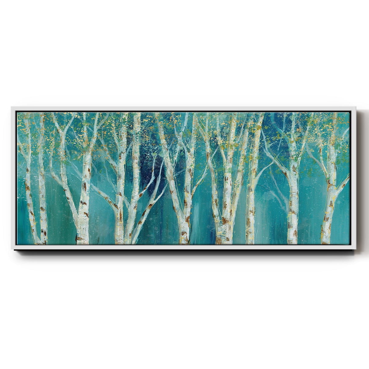 Birch on Blue - Floater Framed Canvas Print