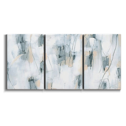 Three-panel canvas wall art featuring industrial textured abstract hatch patterns on white background.