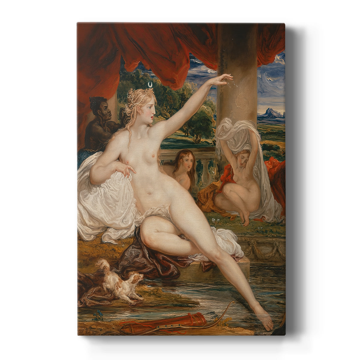 Canvas art print featuring a mythological scene of a nude figure bathing in a natural setting on a clean white background.