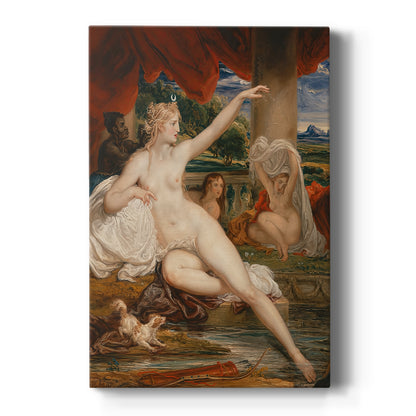 Canvas art print featuring a mythological scene of a nude figure bathing in a natural setting on a clean white background.
