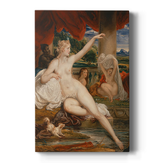 Canvas art print featuring a mythological scene of a nude figure bathing in a natural setting on a clean white background.