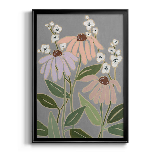 Woodblock Floral I - Modern Framed Canvas Print