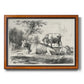 Classical pastoral landscape artwork by Nicolas Berchem printed on canvas in an ornate vintage burl wood frame.