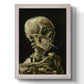 Dark expressive skull study by Vincent van Gogh printed on canvas in an ornate champagne frame with a vertical orientation.
