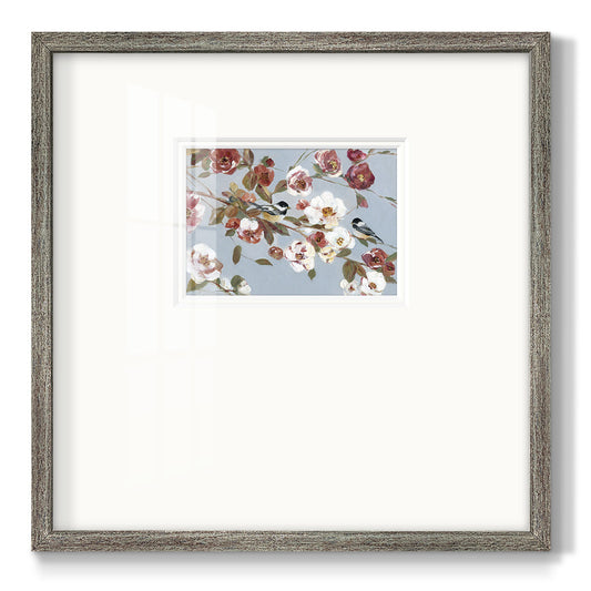 Chickadees and Blossoms II Premium Framed Print Double Matboard