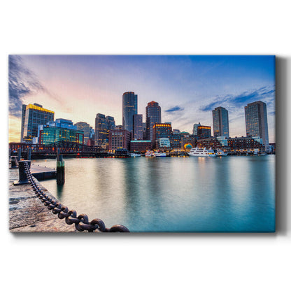 Boston Skyline with Financial District and Boston Harbor at Sunset - Canvas Art Print