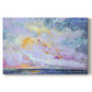 Vibrant sunset over tranquil ocean with pastel clouds, capturing the calming essence of twilight hours