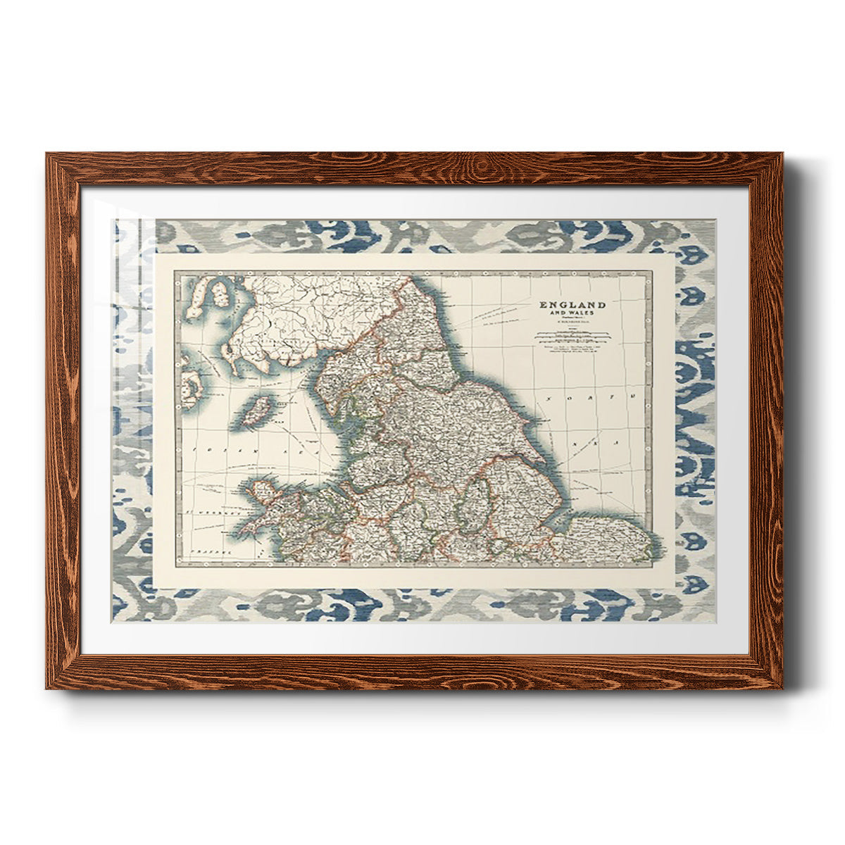 Bordered Map of England & Wales-Premium Framed Print - Ready to Hang