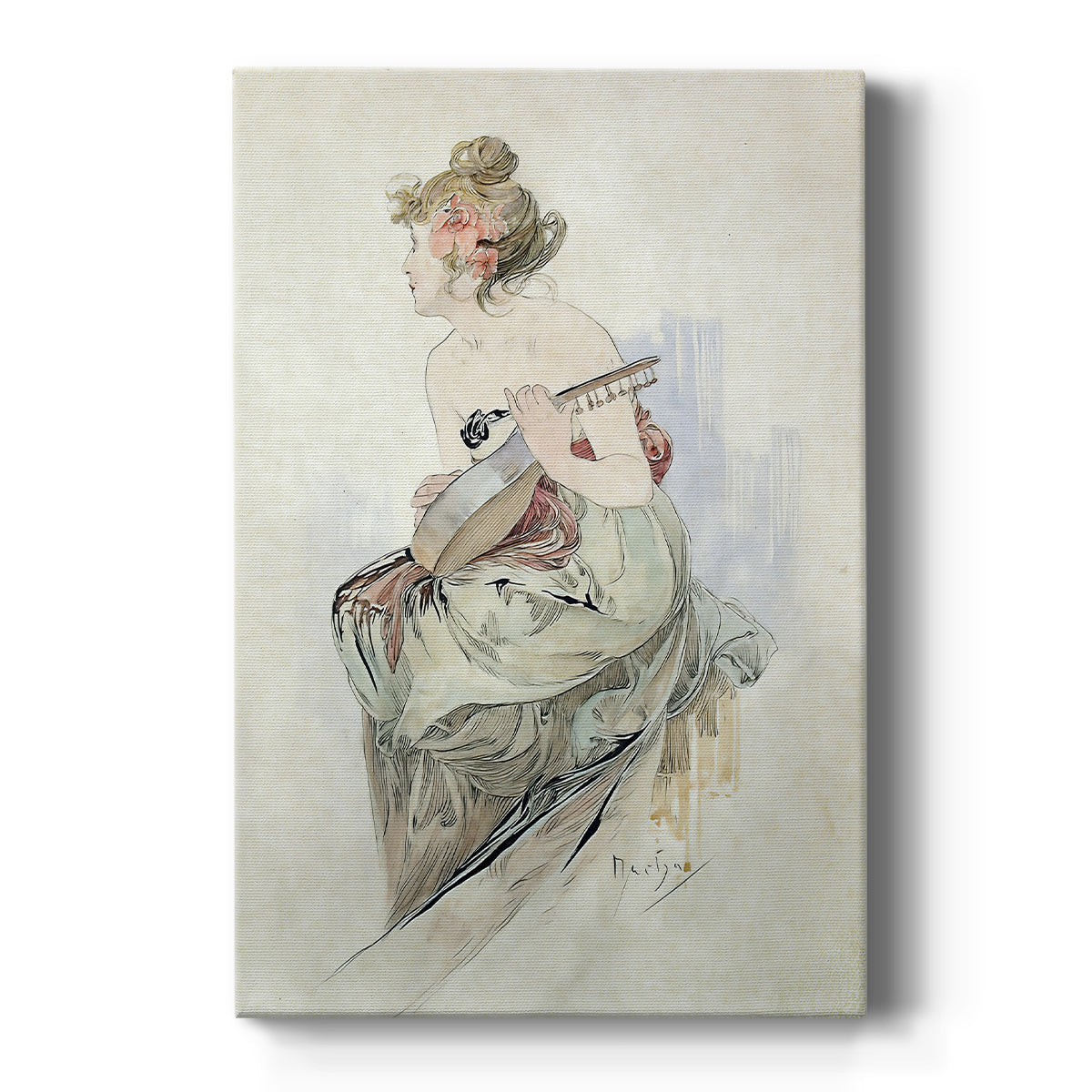 Canvas art print featuring an Art Nouveau frontispiece illustration with a female figure and ornate framing on a clean white background.