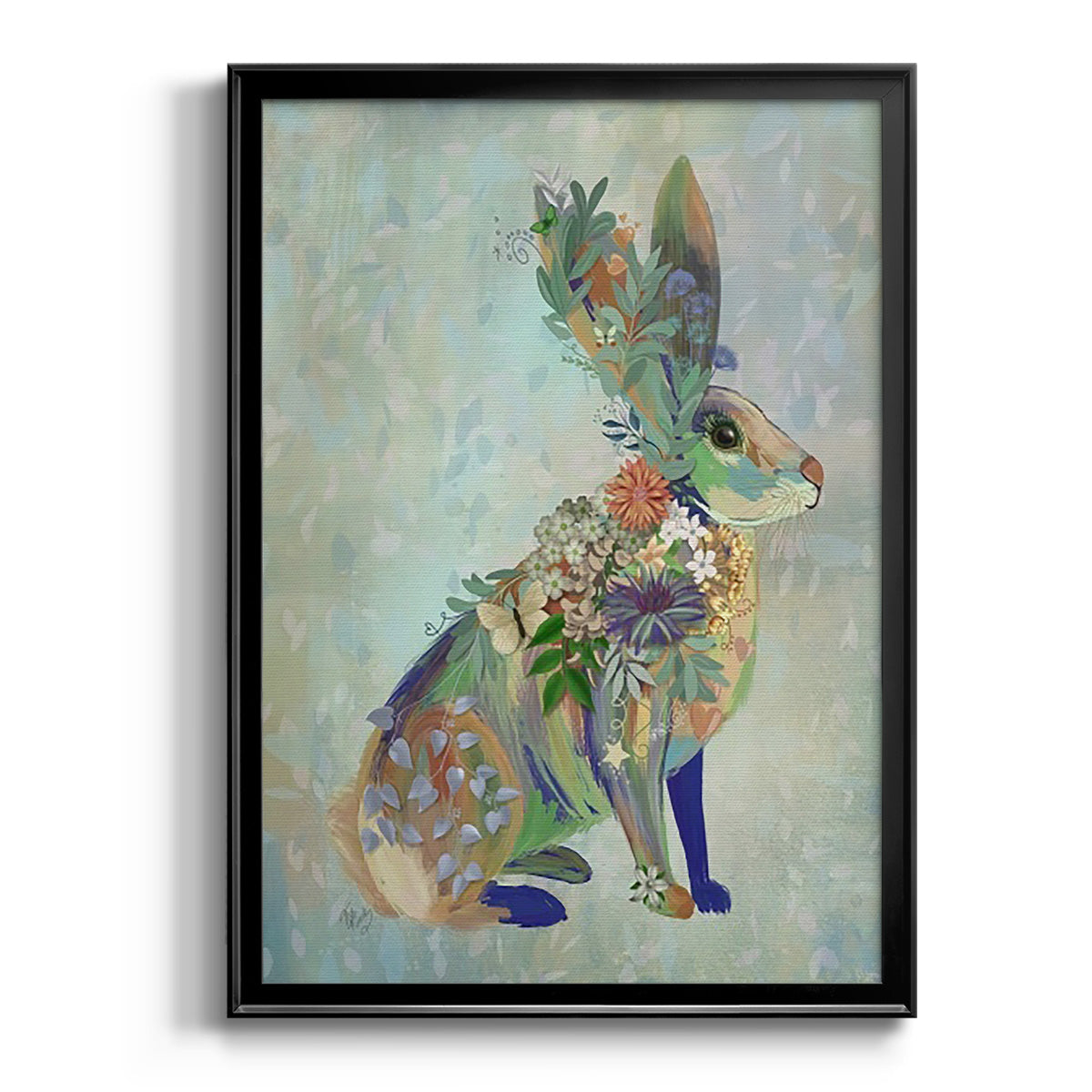 Fantastic Florals Hare, Sitting - Modern Framed Canvas Print