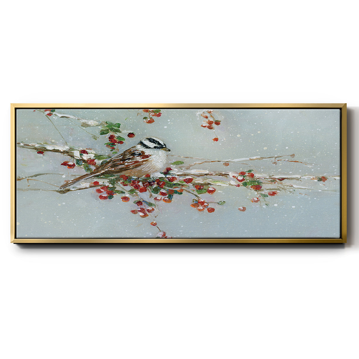 Woodpecker in Winter - Floater Framed Canvas Print