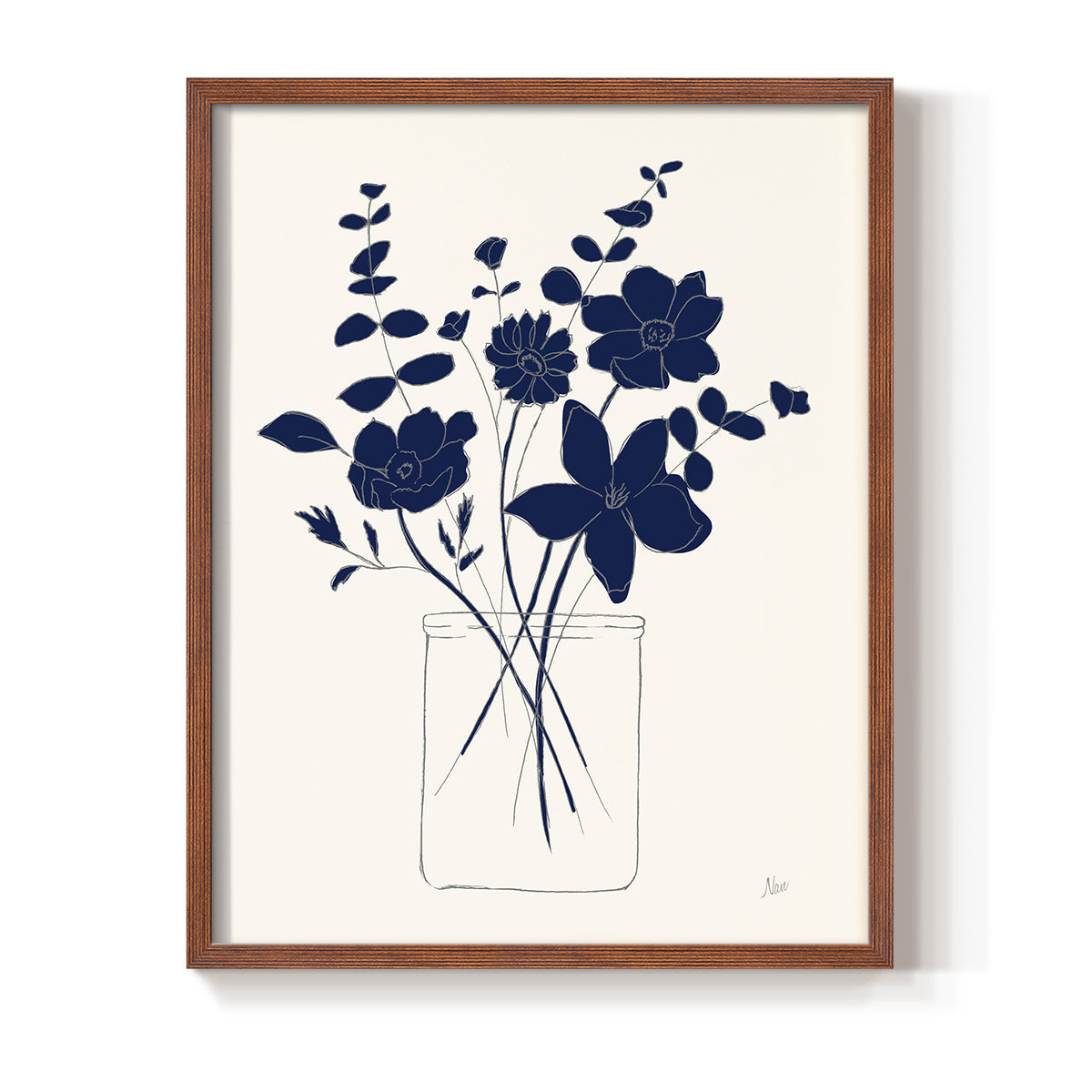 Indigo Sketch Bouquet I - Restickable Framed Art Print
