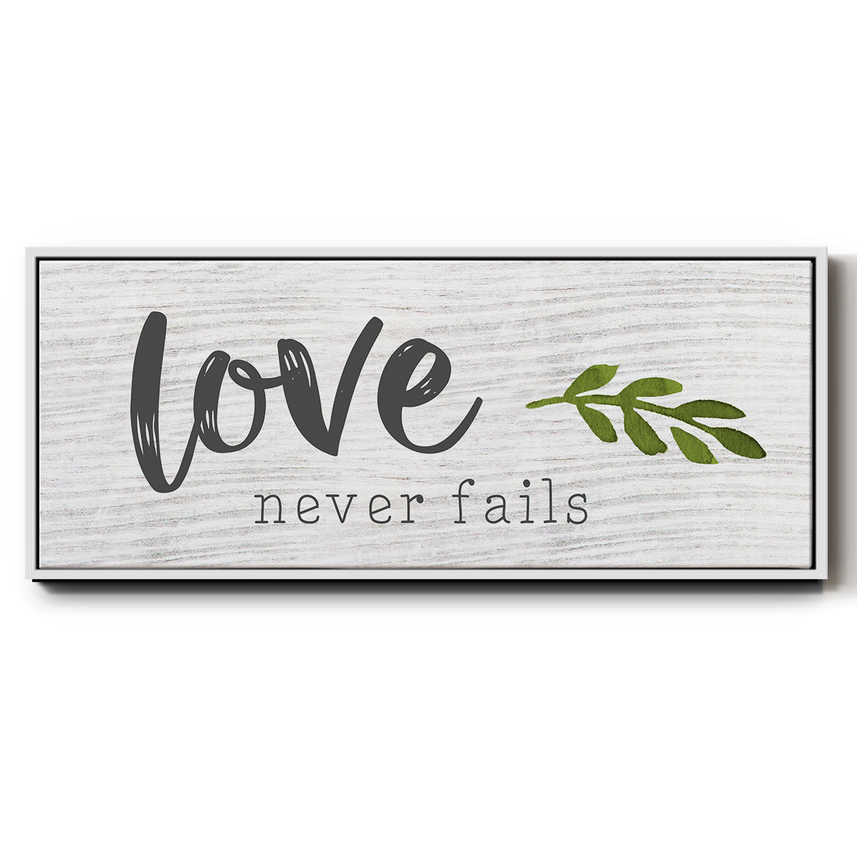Love Never Fails - Floater Framed Canvas Print