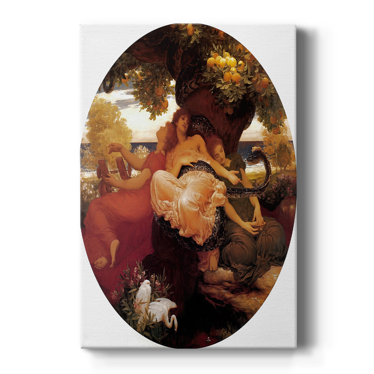Canvas art print featuring a classical scene of women gathered in a lush garden with warm tones on a clean white background.