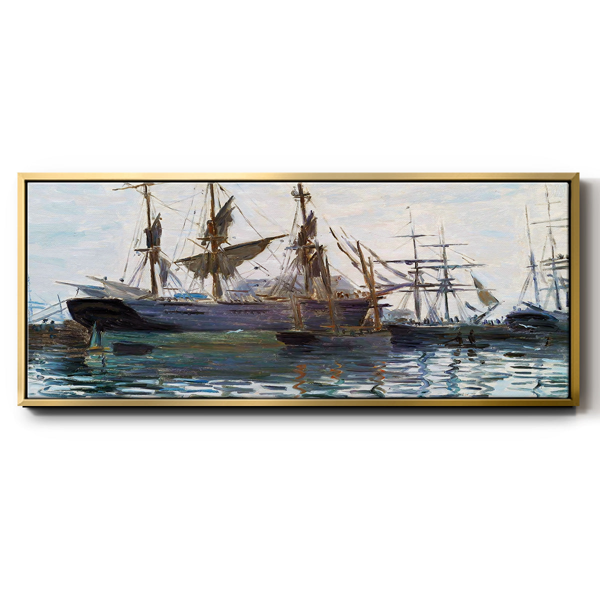 Ships in Harbor, 1873 - Floater Framed Canvas Print