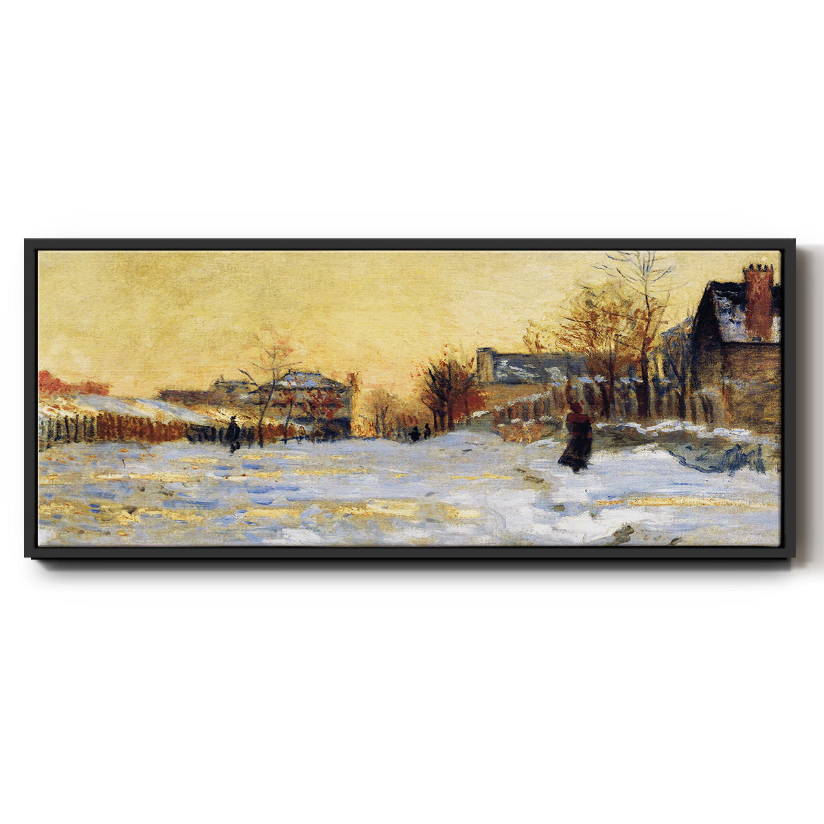 Snow Effect, The Street in Argentuil, 1875 - Floater Framed Canvas Print