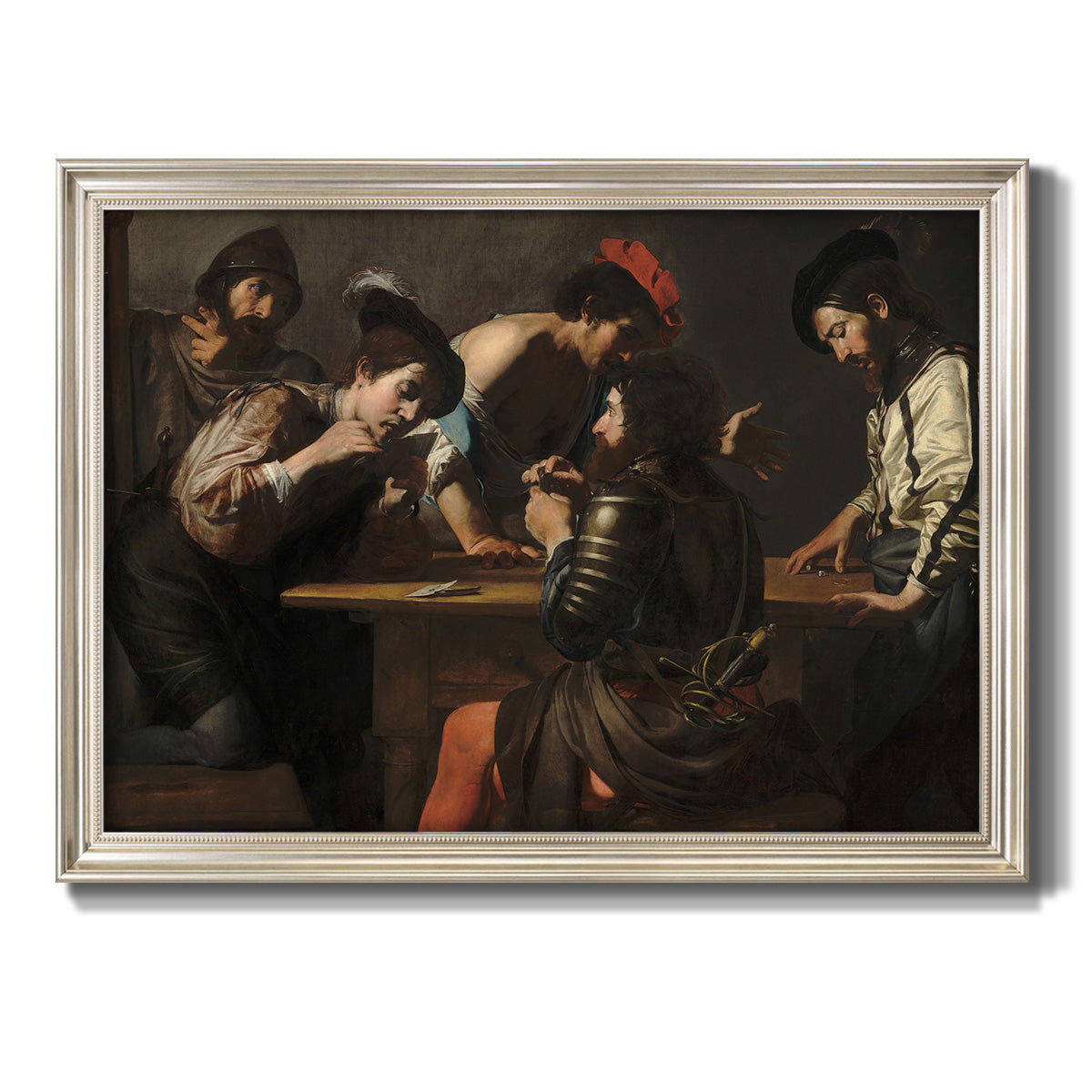 Soldiers Playing Cards and Dice (The Cheats) - Ornate Framed Canvas Print