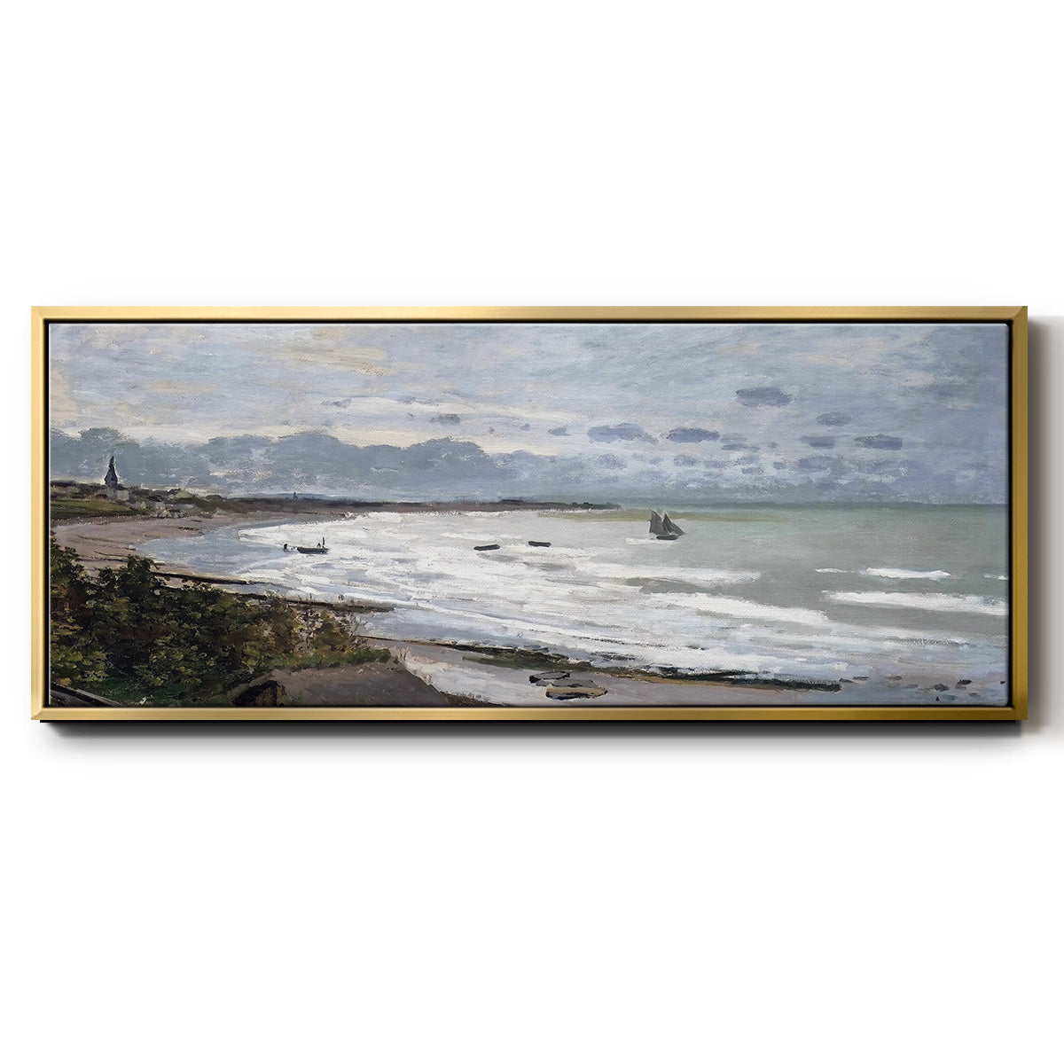 The Beach at Saint Adresse, 1876 - Floater Framed Canvas Print