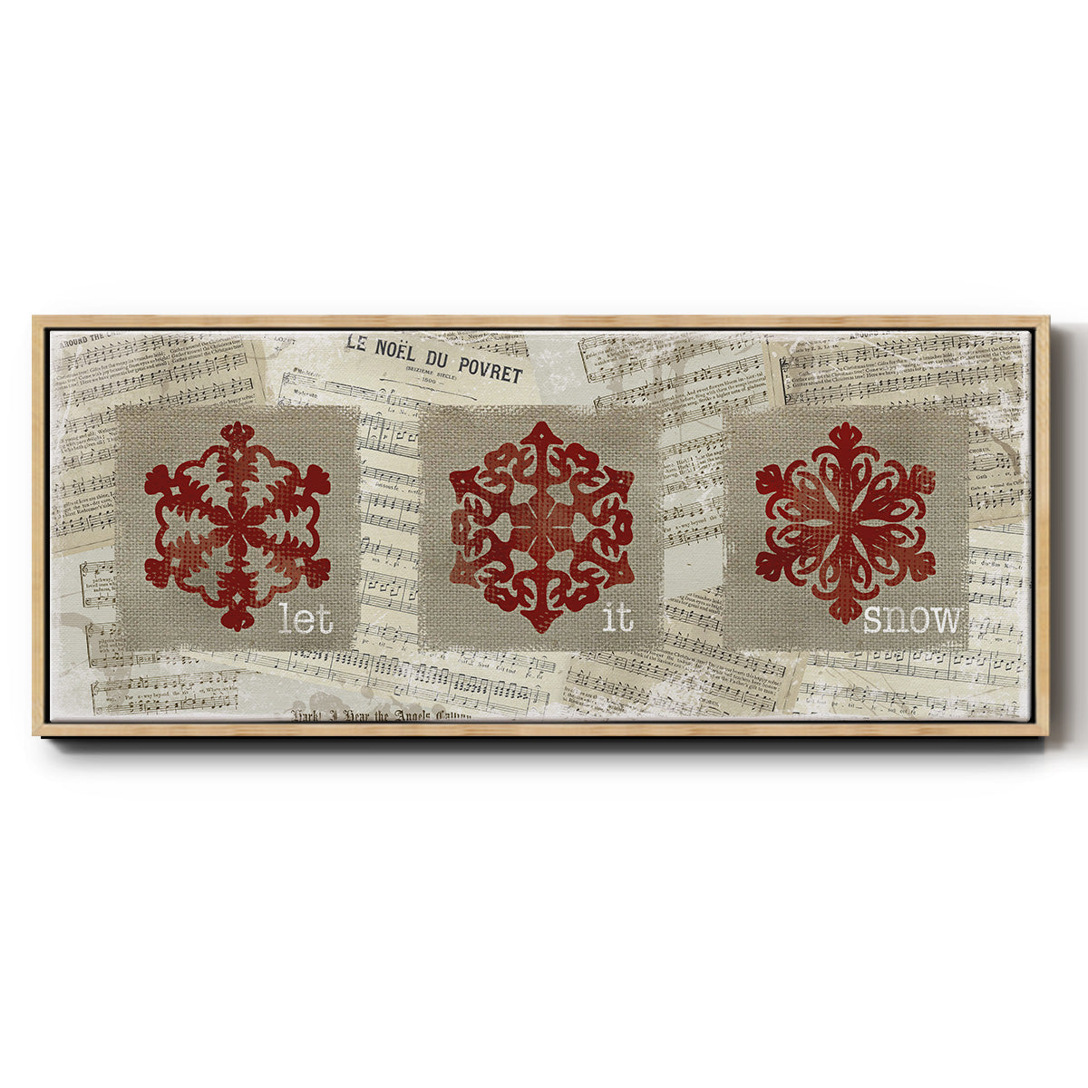 Burlap Music Snowflakes - Floater Framed Canvas Print
