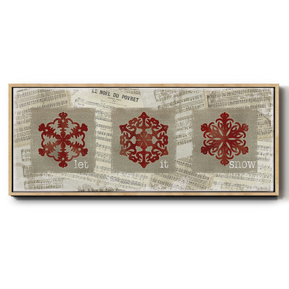 Burlap Music Snowflakes - Floater Framed Canvas Print