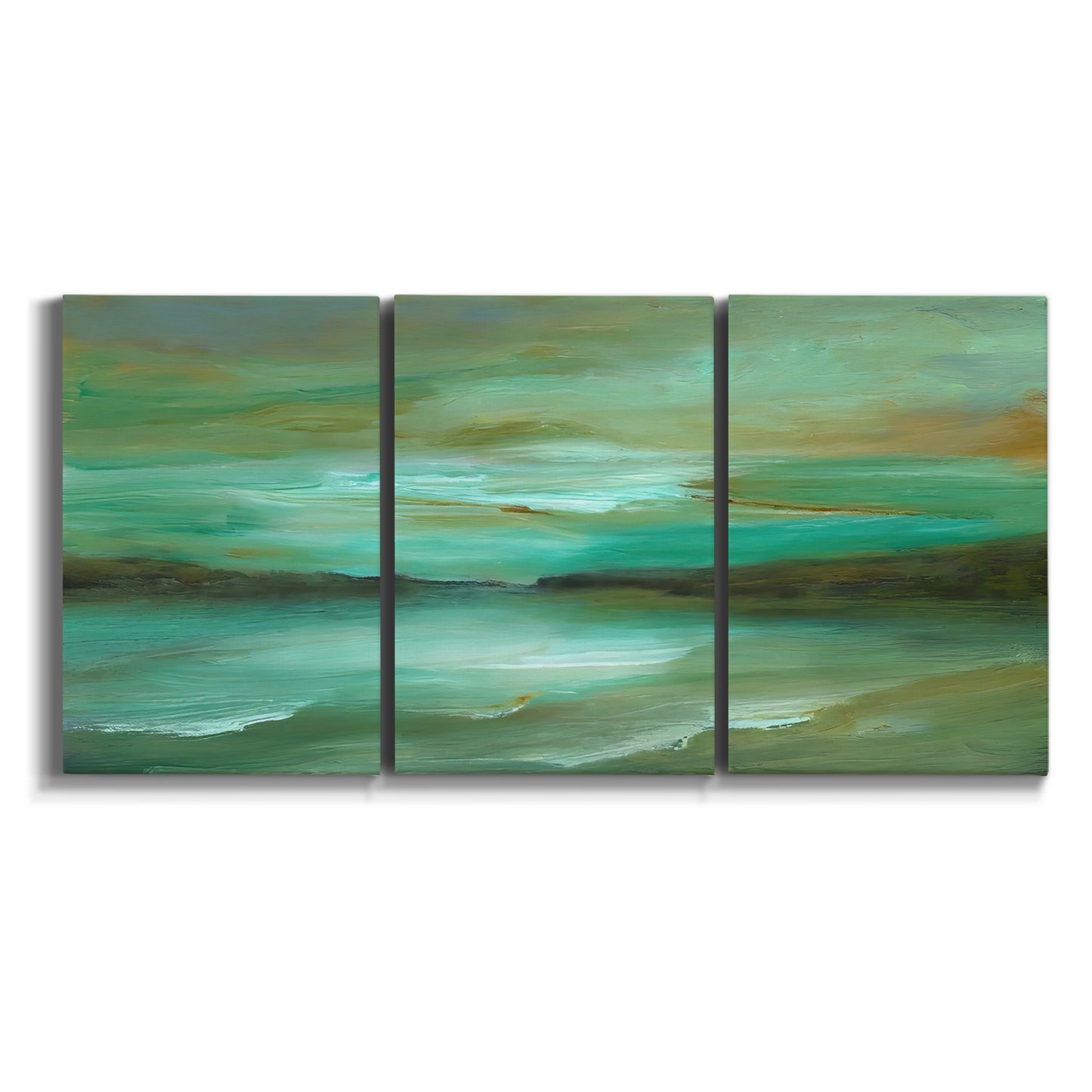 Three-panel canvas wall art featuring hidden coastal cove landscape on white background.