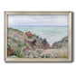 Impressionist coastal watch cabin scene by Claude Monet printed on canvas in an ornate champagne frame.