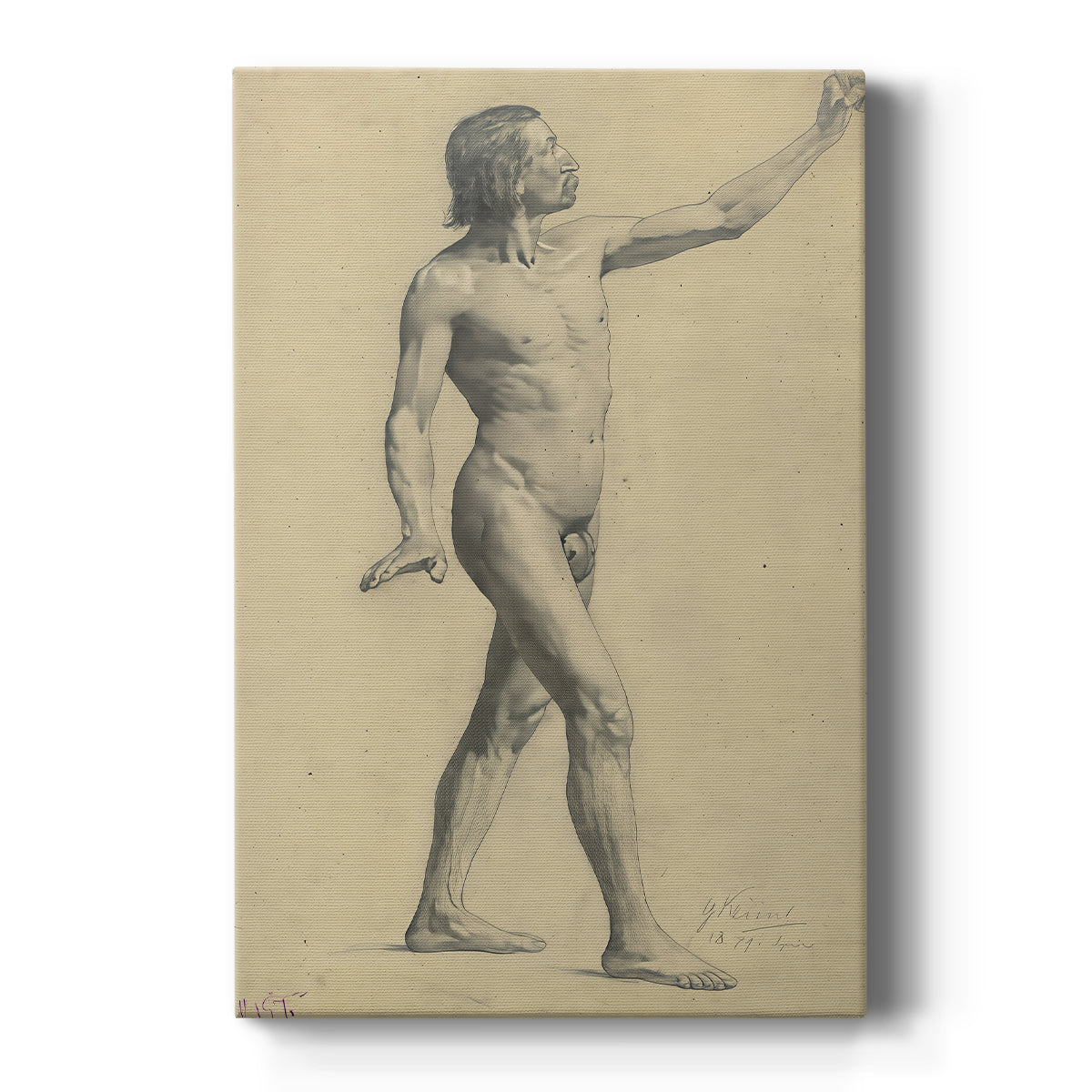 Canvas art print featuring a figure study of a male body in motion with light sketch lines on a clean white background.