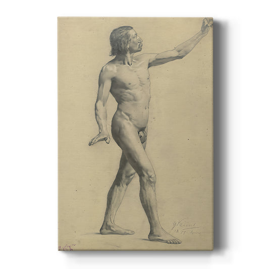 Canvas art print featuring a figure study of a male body in motion with light sketch lines on a clean white background.
