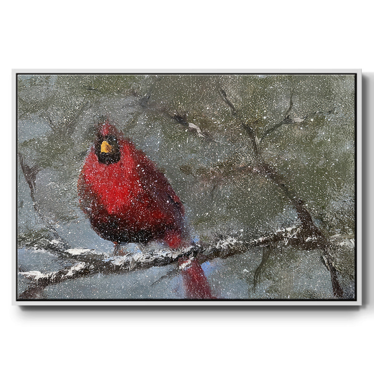 Cardinal in Snow I - Floater Framed Canvas Print