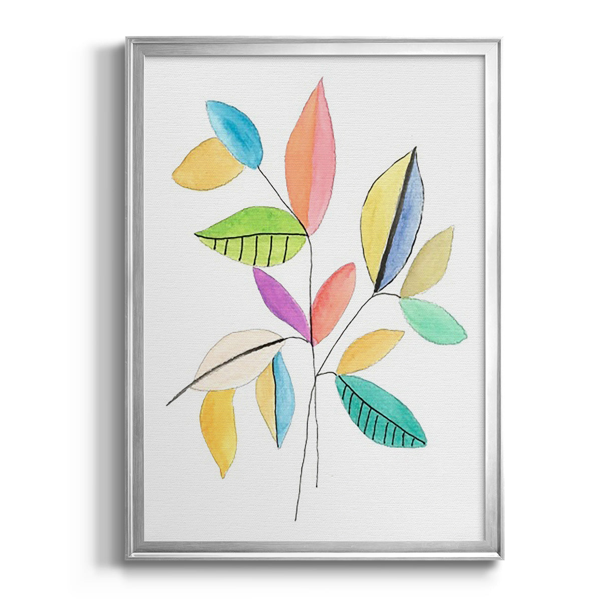 Color Pop Leaves I - Modern Framed Canvas Print