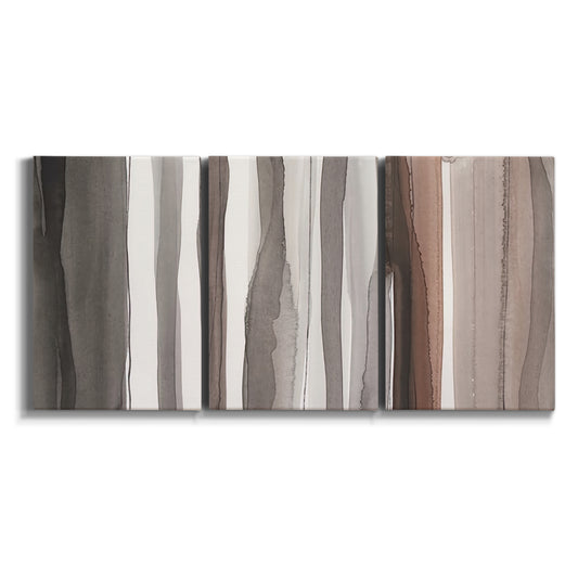 Three-panel canvas wall art featuring riverbank landscape with reflections on white background.