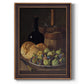 Realist still life with figs and bread by Luis Meléndez printed on canvas in an ornate bronzed mahogany wood frame with a vertical orientation.