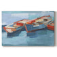 Colorful boats float calmly on the water, capturing a serene maritime atmosphere in a vibrant artistic style