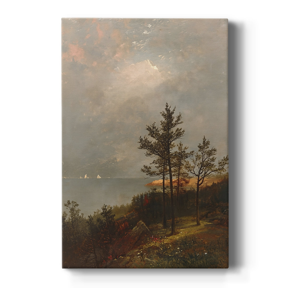 Canvas art print featuring a luminist seascape with dark clouds forming over calm water on a clean white background.