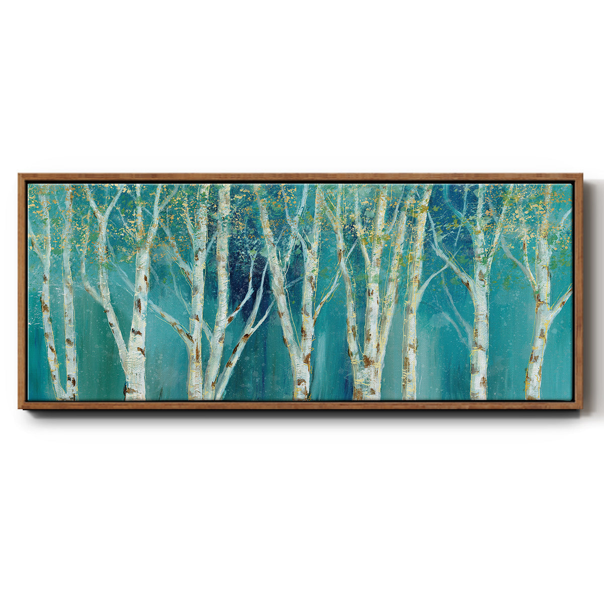 Birch on Blue - Floater Framed Canvas Print