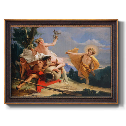 Classical mythological painting of Apollo and Daphne by Giovanni Battista Tiepolo printed on canvas in an ornate bronzed mahogany wood frame.