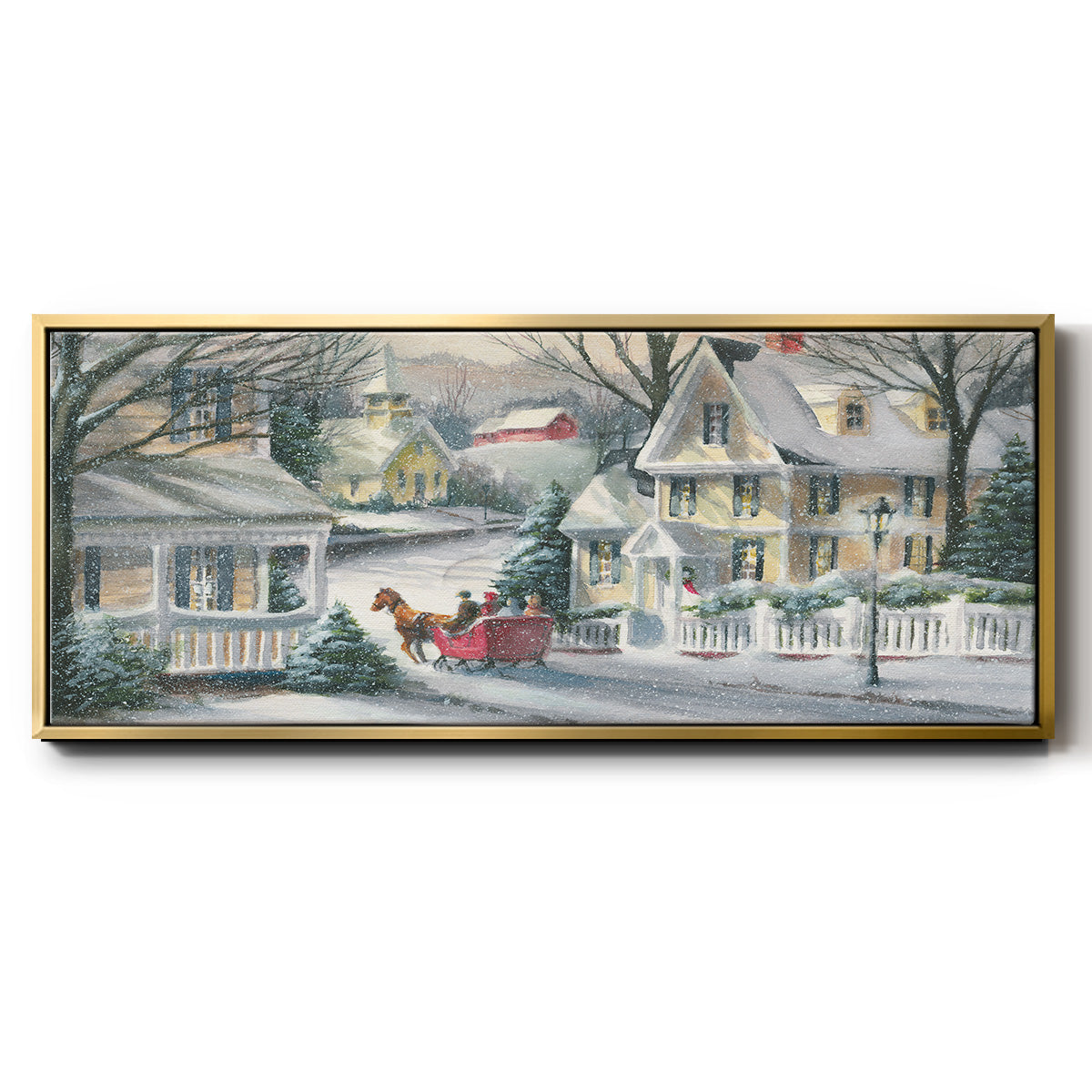 Village Sleigh Ride - Floater Framed Canvas Print